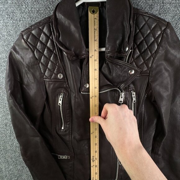 Allsaints Leather Jacket Brown Women Size 4 Zip Pockets Grunge Catch Biker - Picture 2 of 16